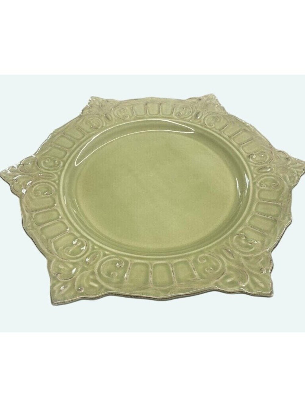 Vintage Sage Green Matceramica Dinner Plate Made in Portugal